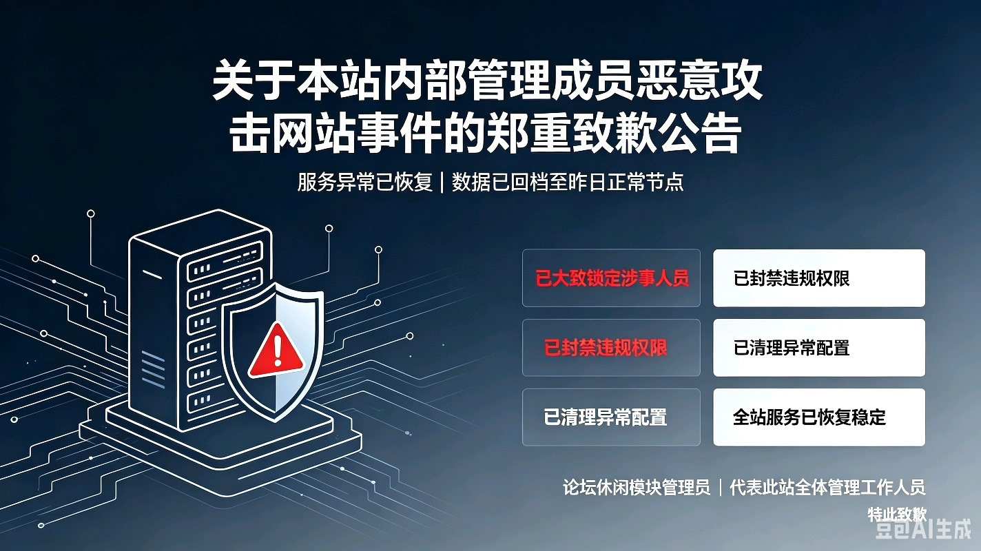 关于本站内部管理成员恶意攻击网站事件的郑重致歉公告-零修论坛